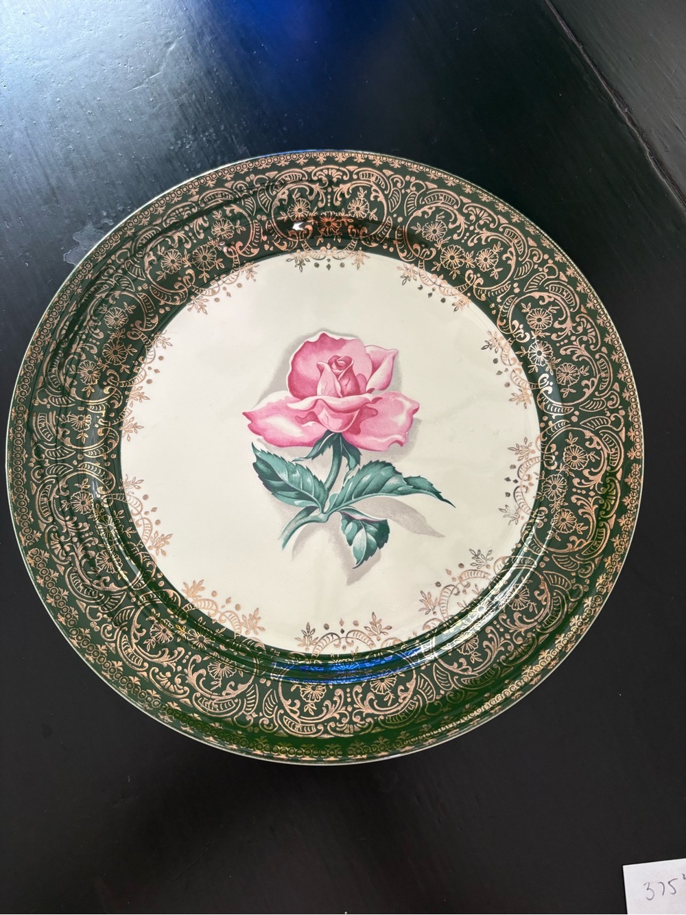 Vintage Taylor SMITH Pink Rose Dinner Plate with Gold Accents